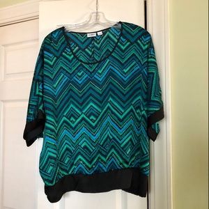Cato Vibrant Geometric Pattern Bat Winged Blouse